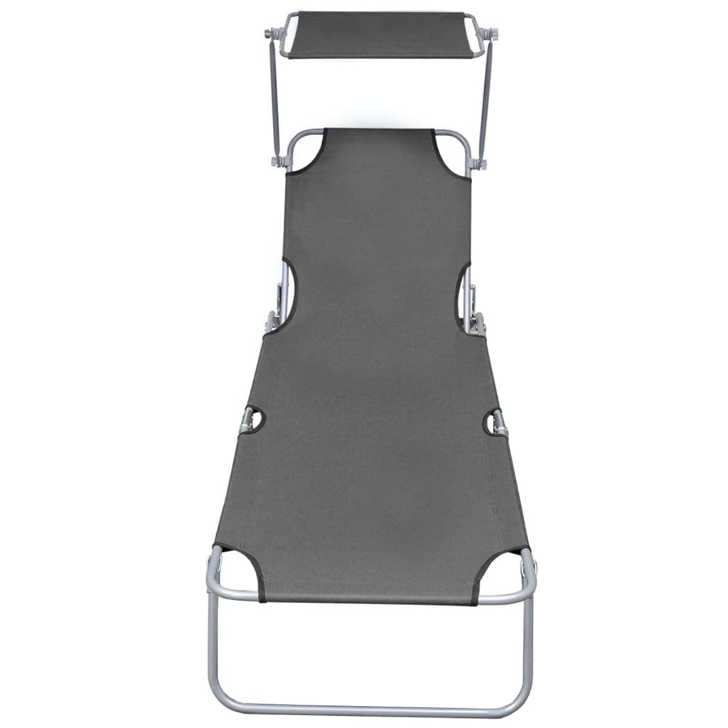 Folding Sun Lounger with Canopy Gray Aluminum
