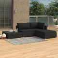 4 Piece Patio Lounge Set with Cushions Poly Rattan Black
