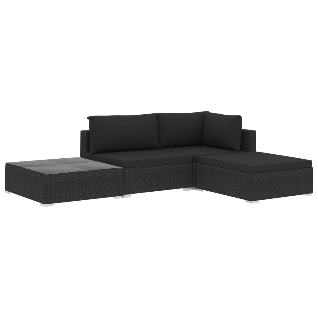 4 Piece Patio Lounge Set with Cushions Poly Rattan Black