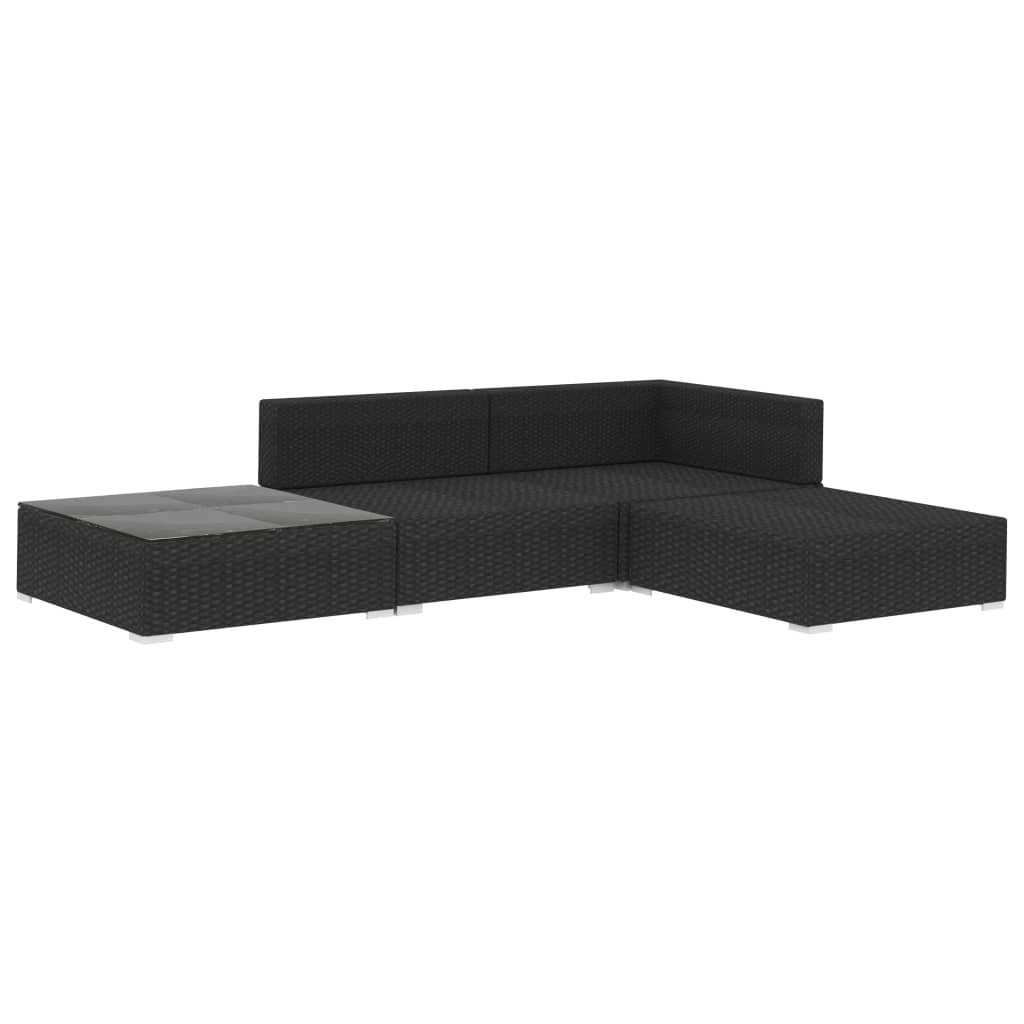 4 Piece Patio Lounge Set with Cushions Poly Rattan Black