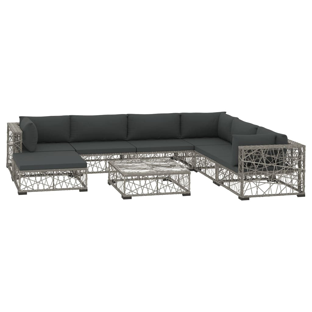 8 Piece Patio Lounge Set with Cushions Poly Rattan Gray