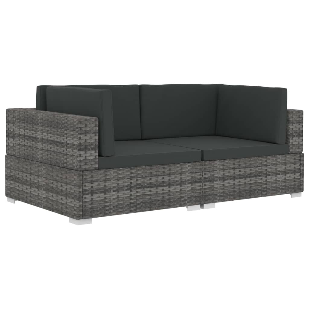 2 Piece Patio Sofa Set with Cushions Poly Rattan Gray