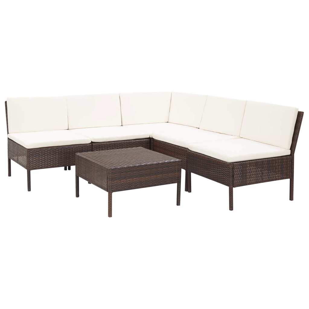 6 Piece Patio Lounge Set with Cushions Poly Rattan Brown