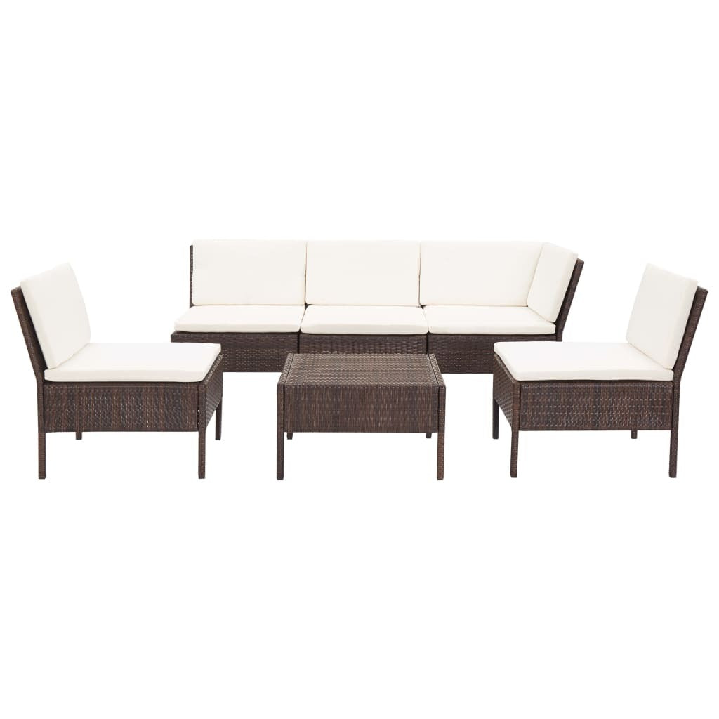 6 Piece Patio Lounge Set with Cushions Poly Rattan Brown