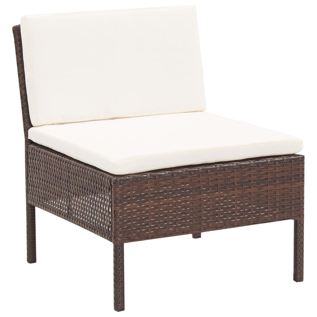 6 Piece Patio Lounge Set with Cushions Poly Rattan Brown