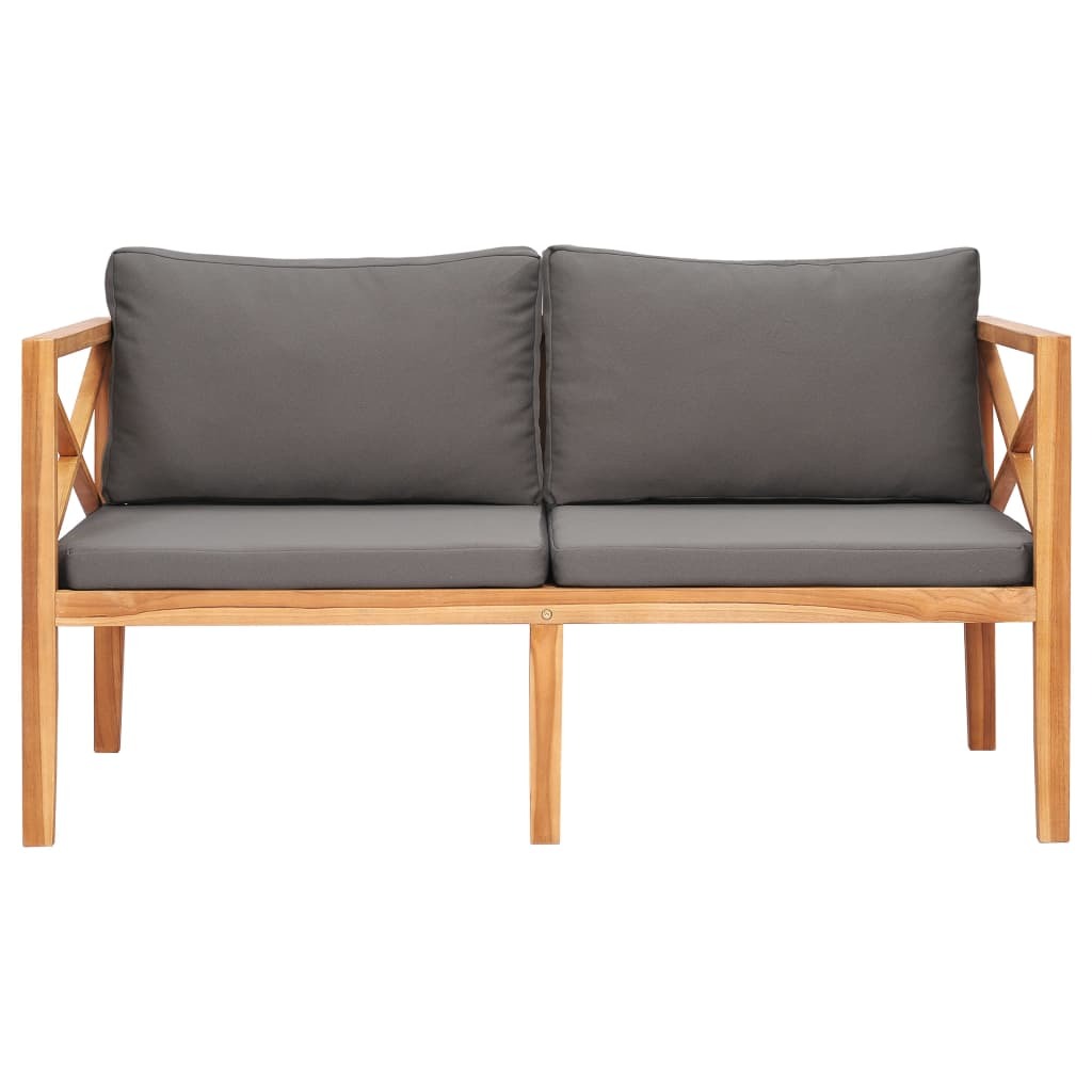 Patio Bench with Gray Cushions Solid Wood Teak