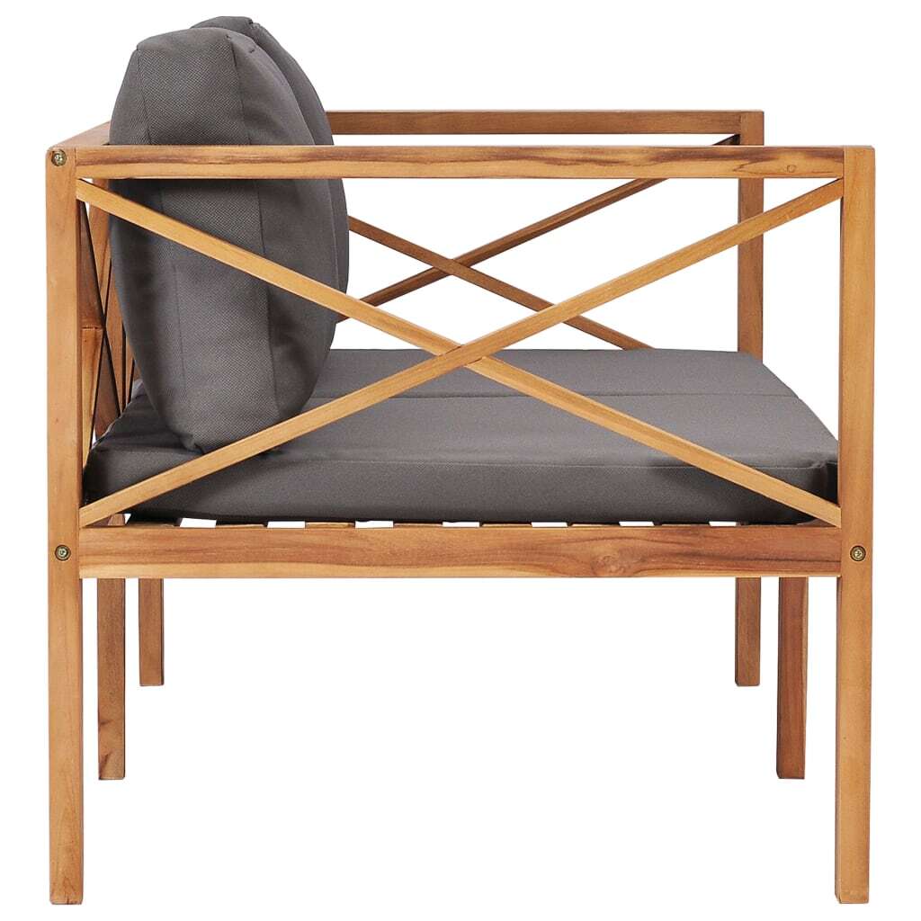 Patio Bench with Gray Cushions Solid Wood Teak