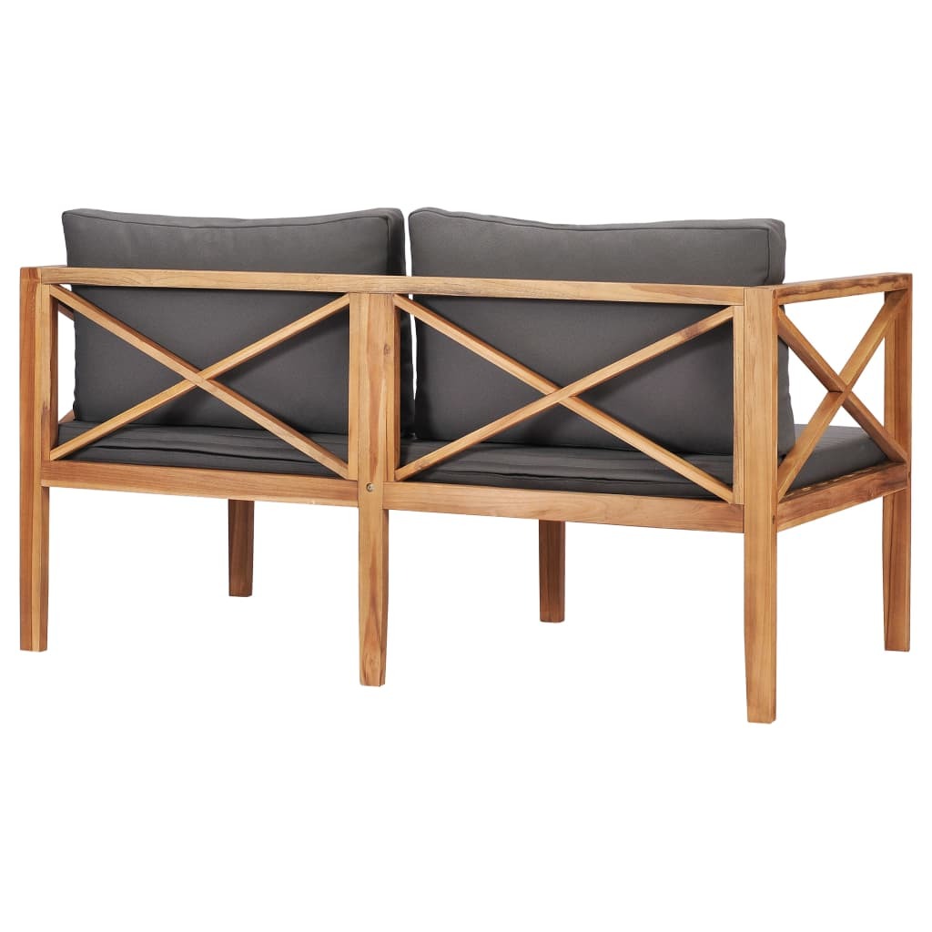 Patio Bench with Gray Cushions Solid Wood Teak