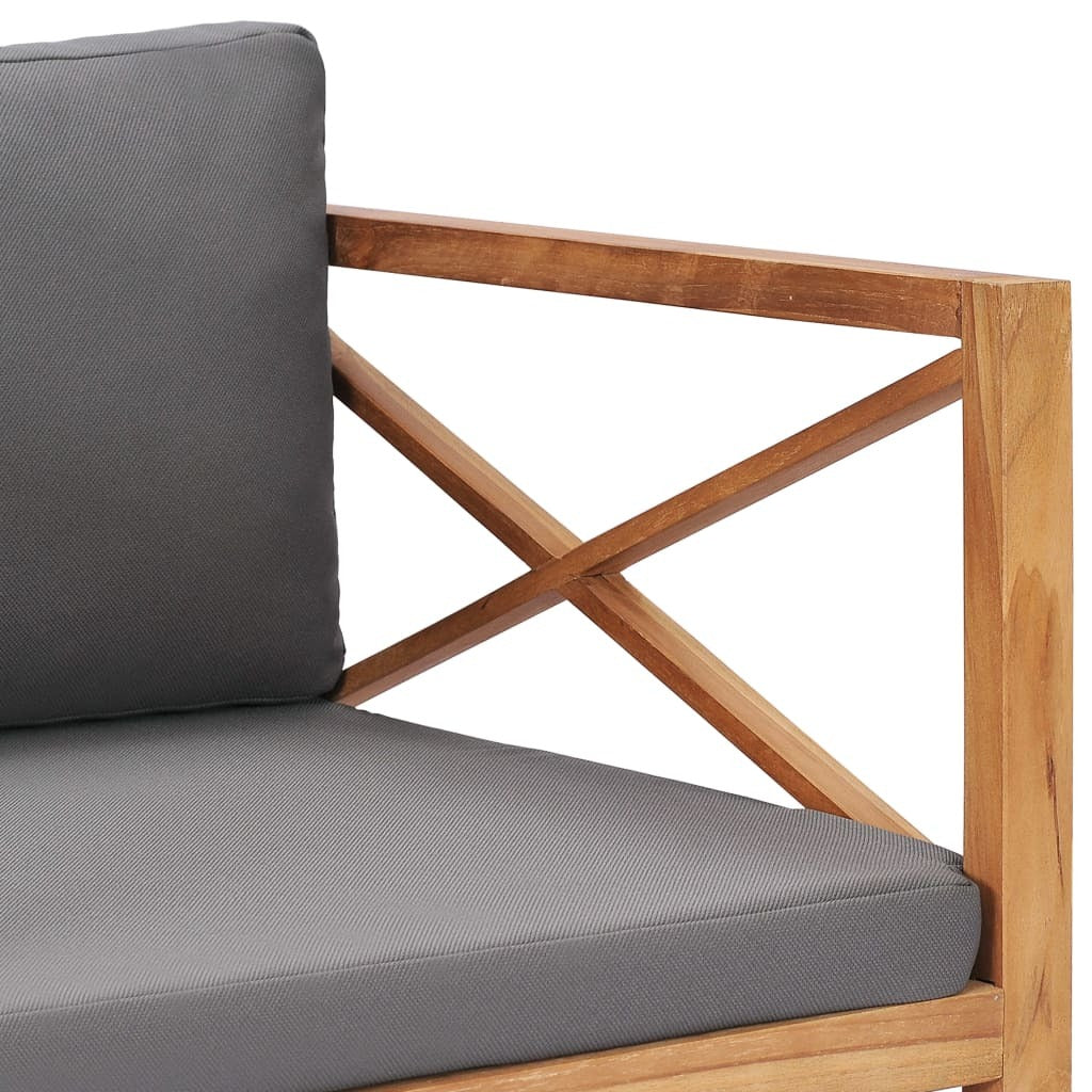 Patio Bench with Gray Cushions Solid Wood Teak