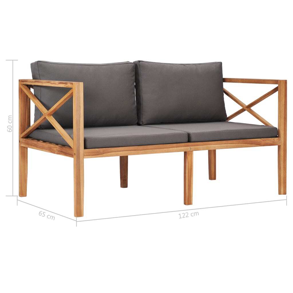Patio Bench with Gray Cushions Solid Wood Teak