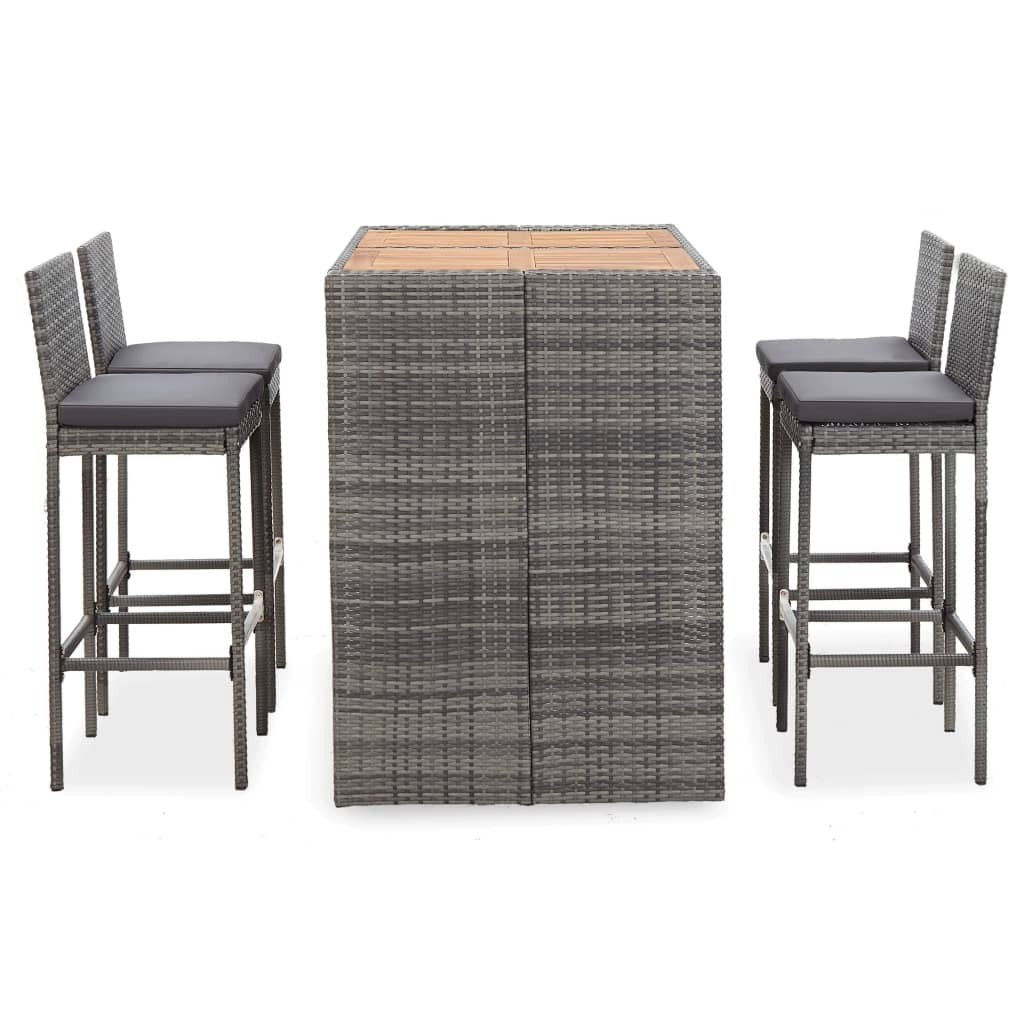 5 Piece Patio Bar Set Poly Rattan and Acacia Wood Gray