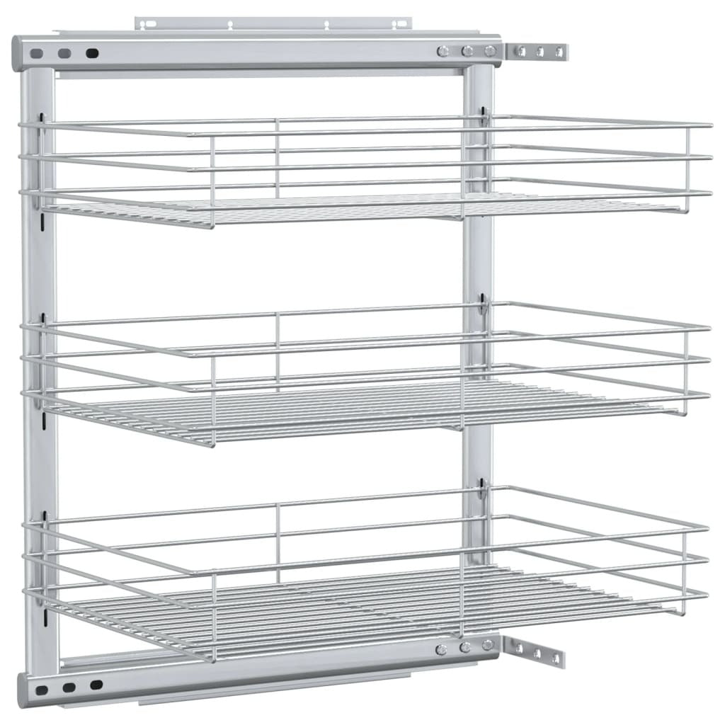 3-Tier Pull-out Kitchen Wire Basket Silver 18.5"x13.8"x22