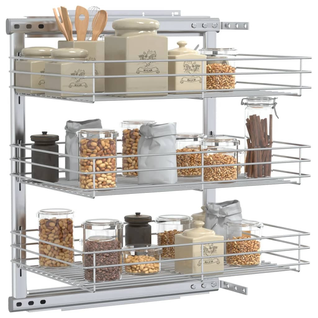 3-Tier Pull-out Kitchen Wire Basket Silver 18.5"x13.8"x22
