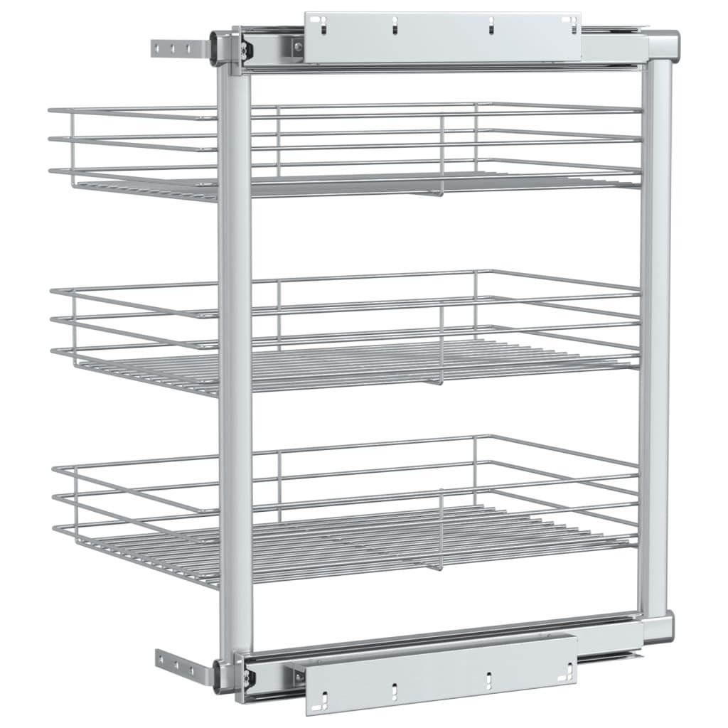 3-Tier Pull-out Kitchen Wire Basket Silver 18.5"x13.8"x22