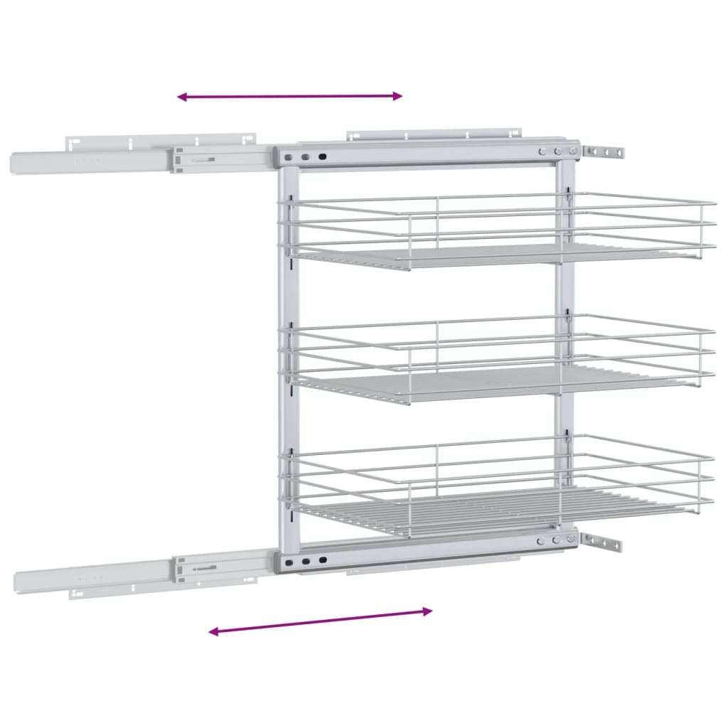 3-Tier Pull-out Kitchen Wire Basket Silver 18.5"x13.8"x22