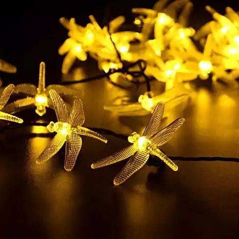 Style: Warm Yellow - Solar Powered DragonFly LED Light String