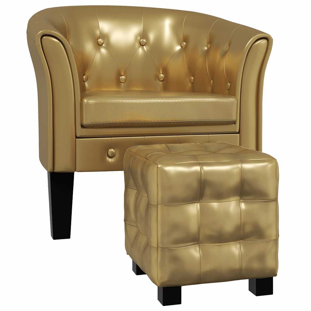 Tub Chair with Footstool Gold Faux Leather
