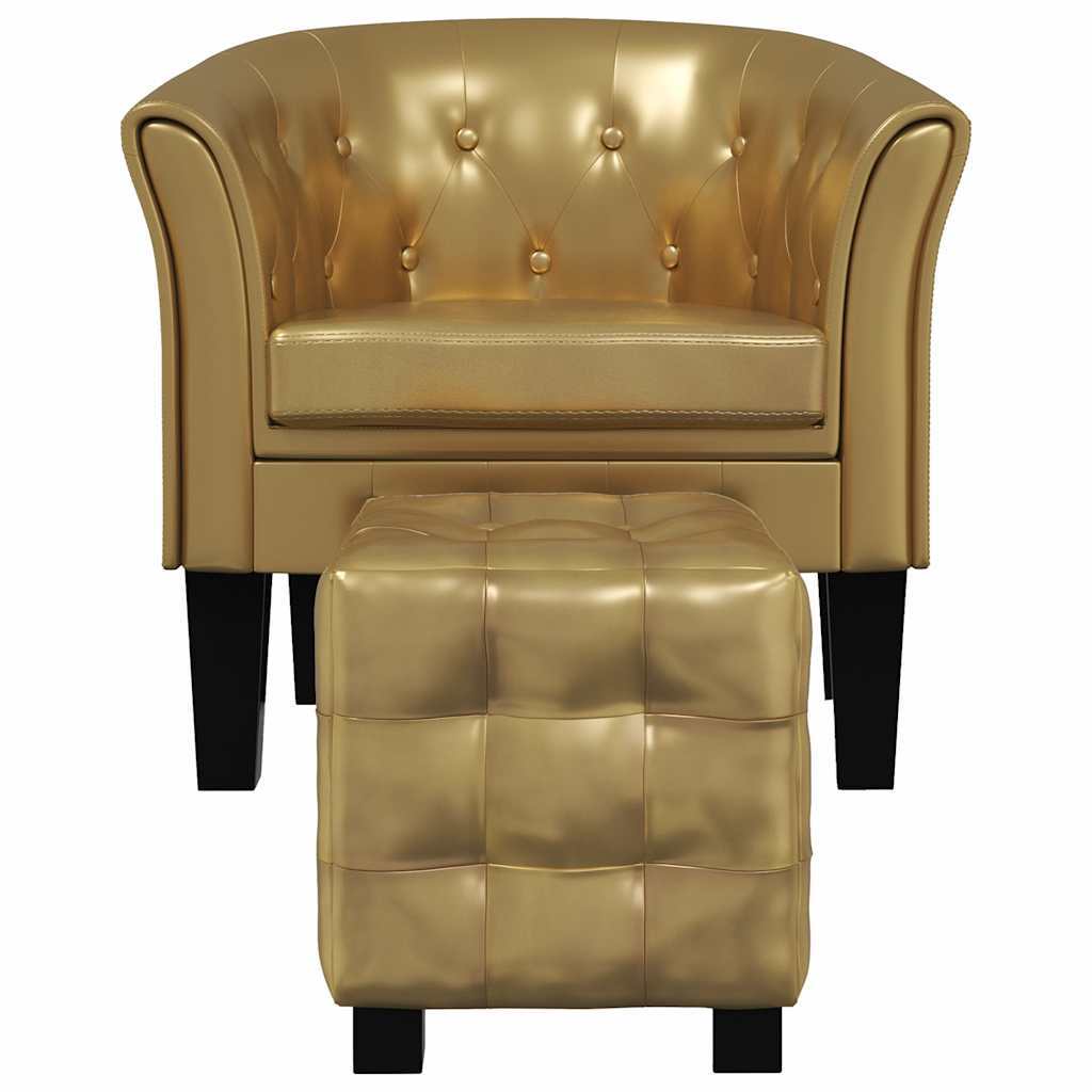 Tub Chair with Footstool Gold Faux Leather