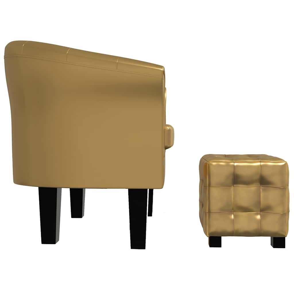 Tub Chair with Footstool Gold Faux Leather