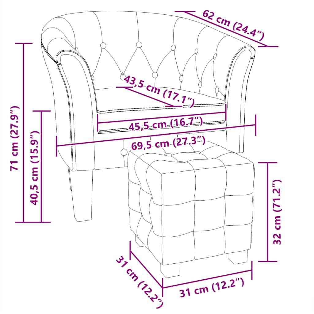 Tub Chair with Footstool Gold Faux Leather