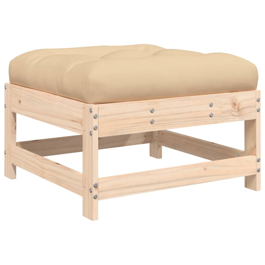 Patio Footstool with Cushion Solid Wood Pine