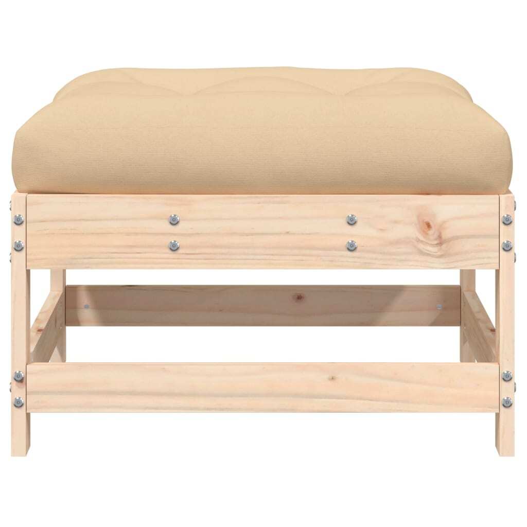 Patio Footstool with Cushion Solid Wood Pine