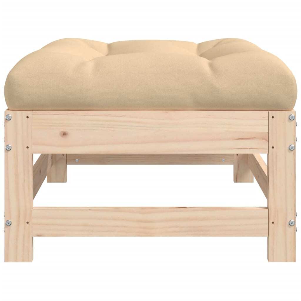 Patio Footstool with Cushion Solid Wood Pine