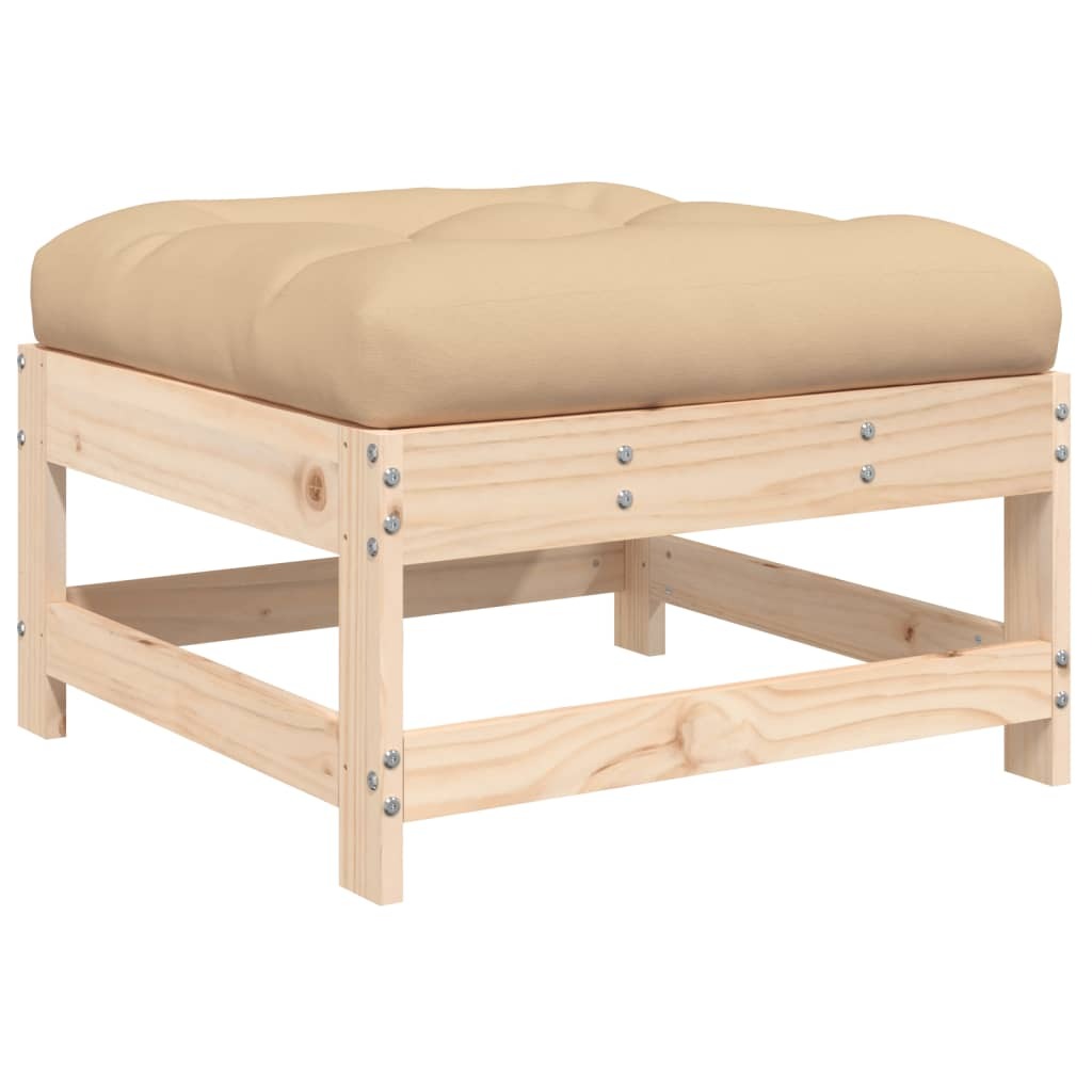 Patio Footstool with Cushion Solid Wood Pine