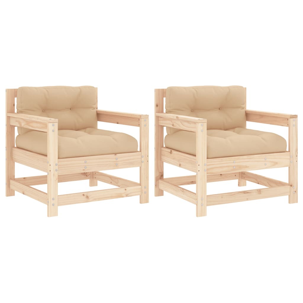 Patio Chairs with Cushions 2 pcs Solid Wood Pine