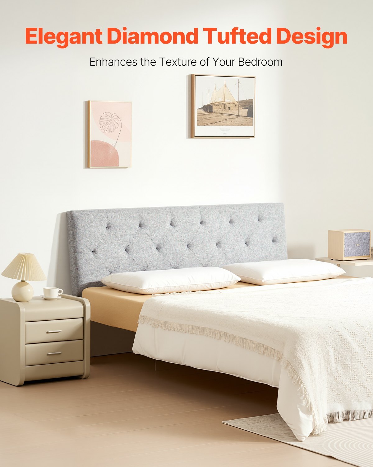 Headboard, Full Size Headboard with Adjustable Height, Comfortable Diamond Tufted for Full Size Bed, W 56.3 x H?35.6-47.4?inches, Ideal for Bedroom, Hotel, Homestay, Dormitory, Light Grey