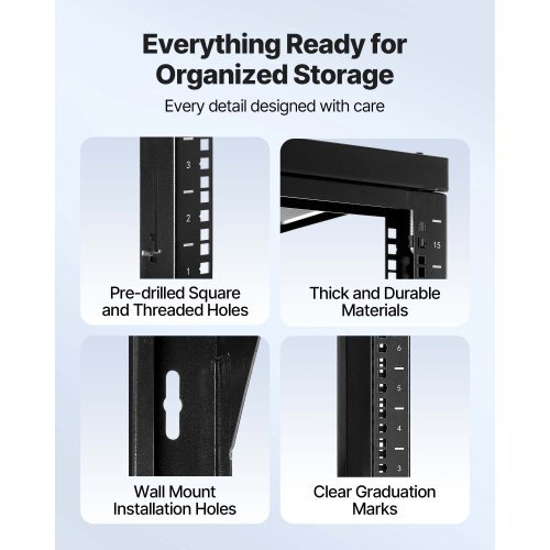 15U Wall Mount Server Rack, 150 lbs Max Load Capacity, Open Frame Network Rack with 180 Degrees Gate Swing, Carbon Steel, for 19-Inch IT Network Equipment & AV Devices Computer Server, Black