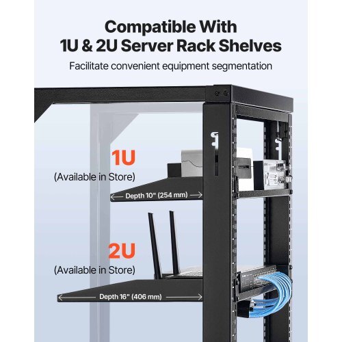 15U Wall Mount Server Rack, 150 lbs Max Load Capacity, Open Frame Network Rack with 180 Degrees Gate Swing, Carbon Steel, for 19-Inch IT Network Equipment & AV Devices Computer Server, Black