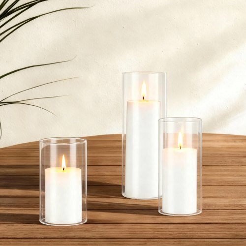 Pillar Candles and Glass Vases Set 72 Pcs, Clear Cylinder Hurricane Candle Holders for Wedding Centerpieces, Tall Vase for Table Decor, Wedding Party, Thanksgiving,White (2.56" x 4.7",5.9",7.9")