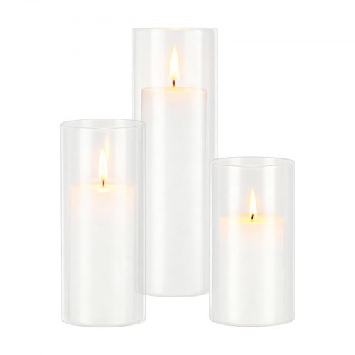 Pillar Candles and Glass Vases Set 72 Pcs, Clear Cylinder Hurricane Candle Holders for Wedding Centerpieces, Tall Vase for Table Decor, Wedding Party, Thanksgiving,White (2.56" x 4.7",5.9",7.9")