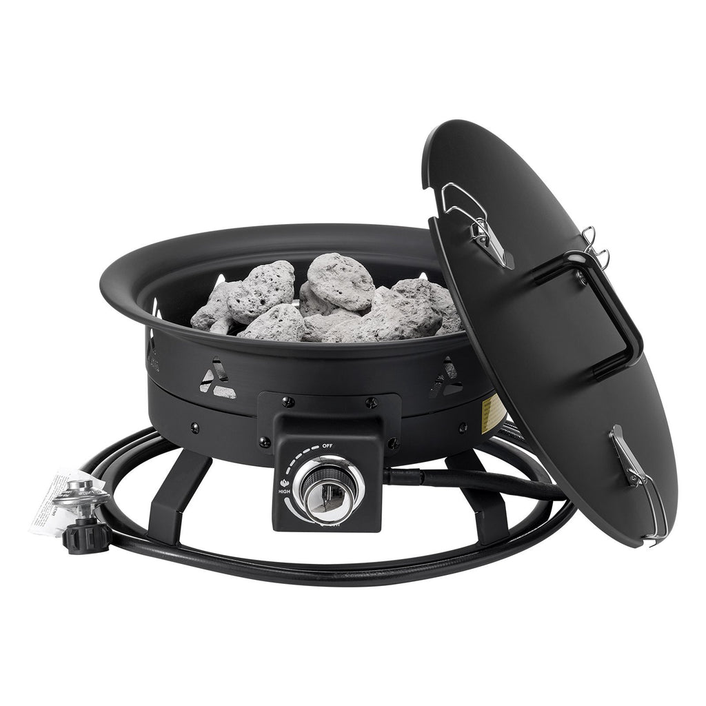 Propane Fire Pit, 19-Inch Diameter Outdoor Portable Gas Fire Pit with Cover & Lava Rocks, Adjustable Flame Height Camping Firepit for Heating, Lighting, Gathering, 58,000 BTU, Black