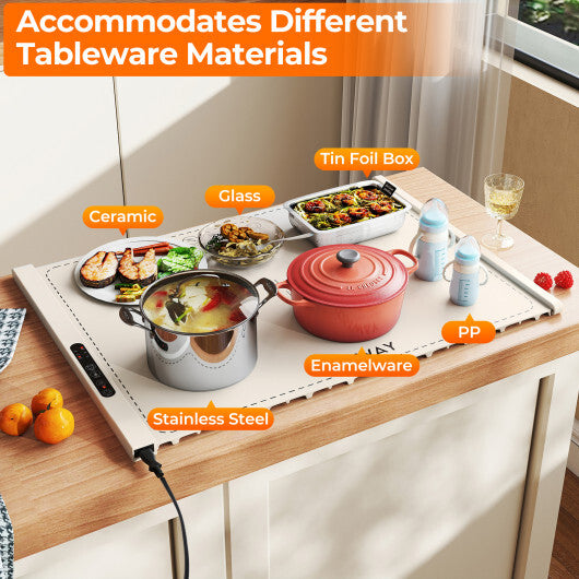 Food Warming Mat Rollable and Portable Electric Warming Tray with Fasting Heating-Gray