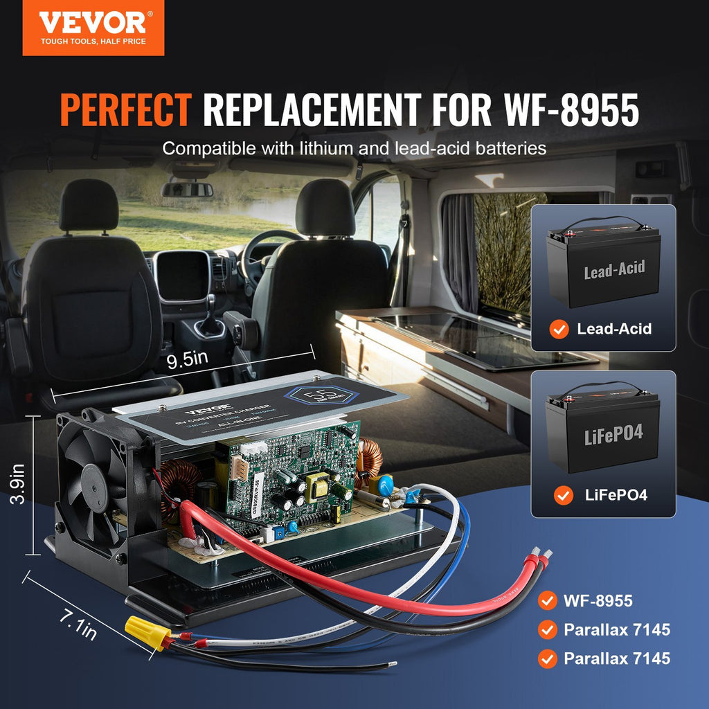 WF-8955-AD-MBA Main Board Assembly, 55 Amp, Three-Stage RV Power Converter Replacement Unit, Compatible with Lithium Lead Acid Battery, Fit for WF-8955, Parallax 7145 & 7145 Series Converters