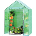 Portable 4 Tier Walk-in Plant Greenhouse with 8 Shelves - Color: Green
