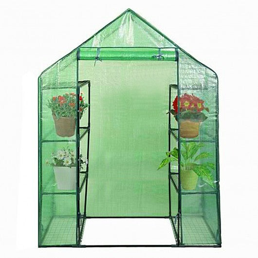Portable 4 Tier Walk-in Plant Greenhouse with 8 Shelves - Color: Green