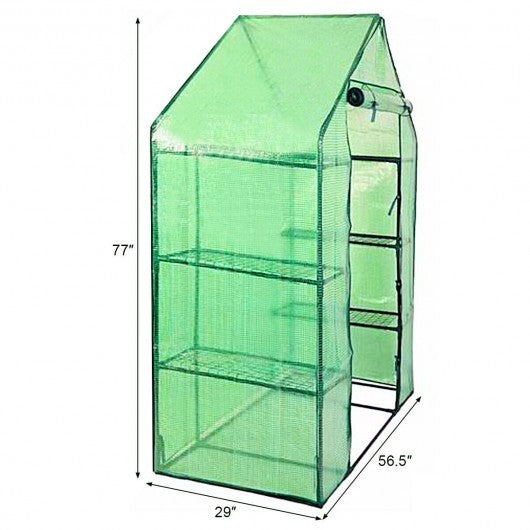 Portable 4 Tier Walk-in Plant Greenhouse with 8 Shelves - Color: Green