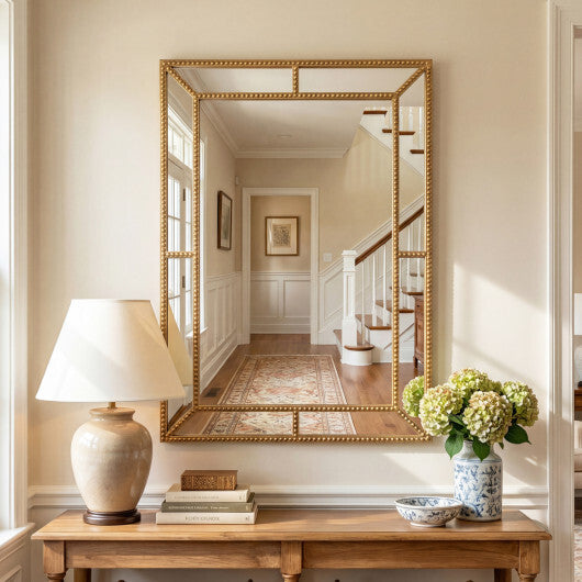 36 x 24 Inch Gold Wall Mirror with Beaded Frame for Living Room-Gold - Color: Gold