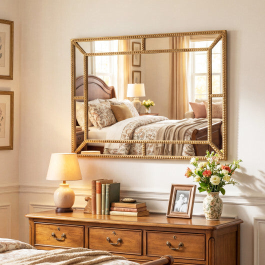 36 x 24 Inch Gold Wall Mirror with Beaded Frame for Living Room-Gold - Color: Gold