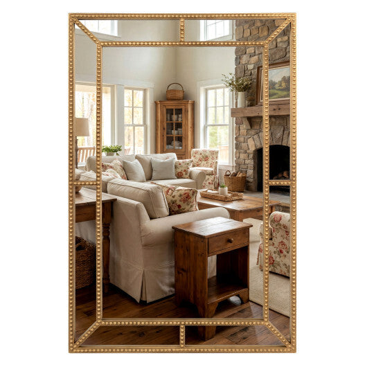36 x 24 Inch Gold Wall Mirror with Beaded Frame for Living Room-Gold - Color: Gold