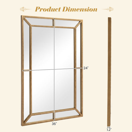 36 x 24 Inch Gold Wall Mirror with Beaded Frame for Living Room-Gold - Color: Gold