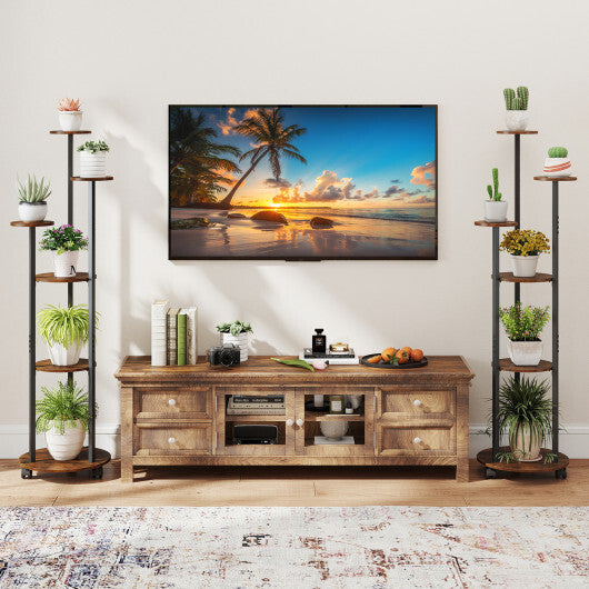 6-tier Plant Stand with RGB Light and Wheels 57inch Tall Indoor Display Shelf Flowerpot Holder-Natural