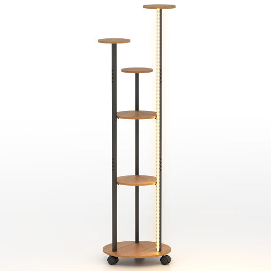 6-tier Plant Stand with RGB Light and Wheels 57inch Tall Indoor Display Shelf Flowerpot Holder-Natural