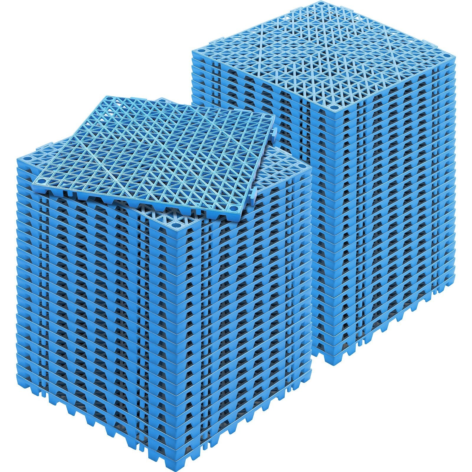Interlocking Tile 55PCS Blue, Drainage Tiles 12" x 12" Splicing, Soft PVC Interlocking Drainage Floor Tiles, Non-Slip Drainage Holes for Restroom, Bathroom, Kitchen, Pool, Wet Areas, Blue