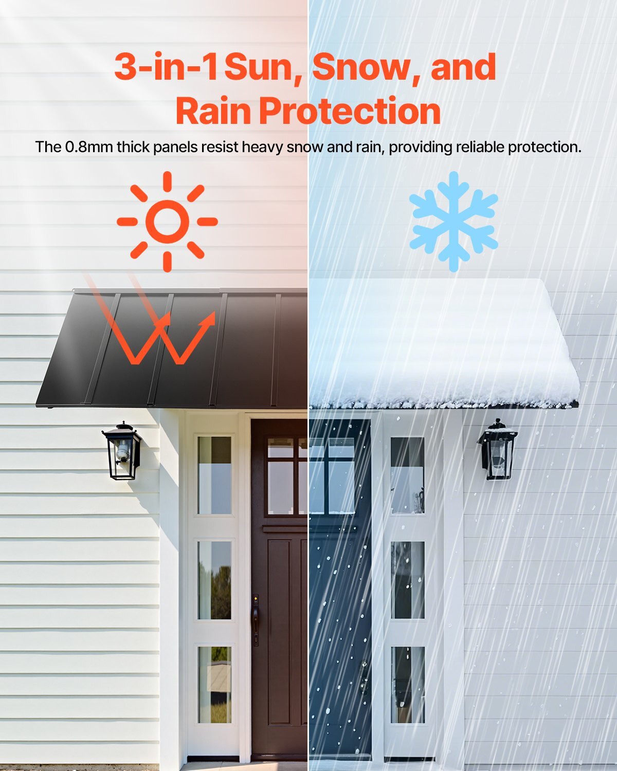 Fixed Metal Awning 104 x 36 in, Window Awning Door Canopy, Stable Triangle Steel Frame Awnings for Doors Exterior Rain, Snow & Sunlight Protection for Door Entrance, Windows, Porches, Balconies