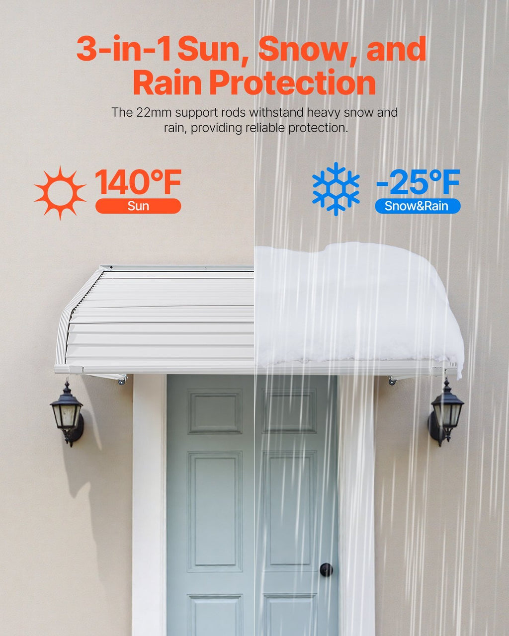 Aluminum Awning 40 x 42 in, Durable Window Awning Door Canopy, Lightweight and Stable Aluminum Exterior Awnings Rain Snow Sunlight Protection for Door Entrance Windows Patio Porch