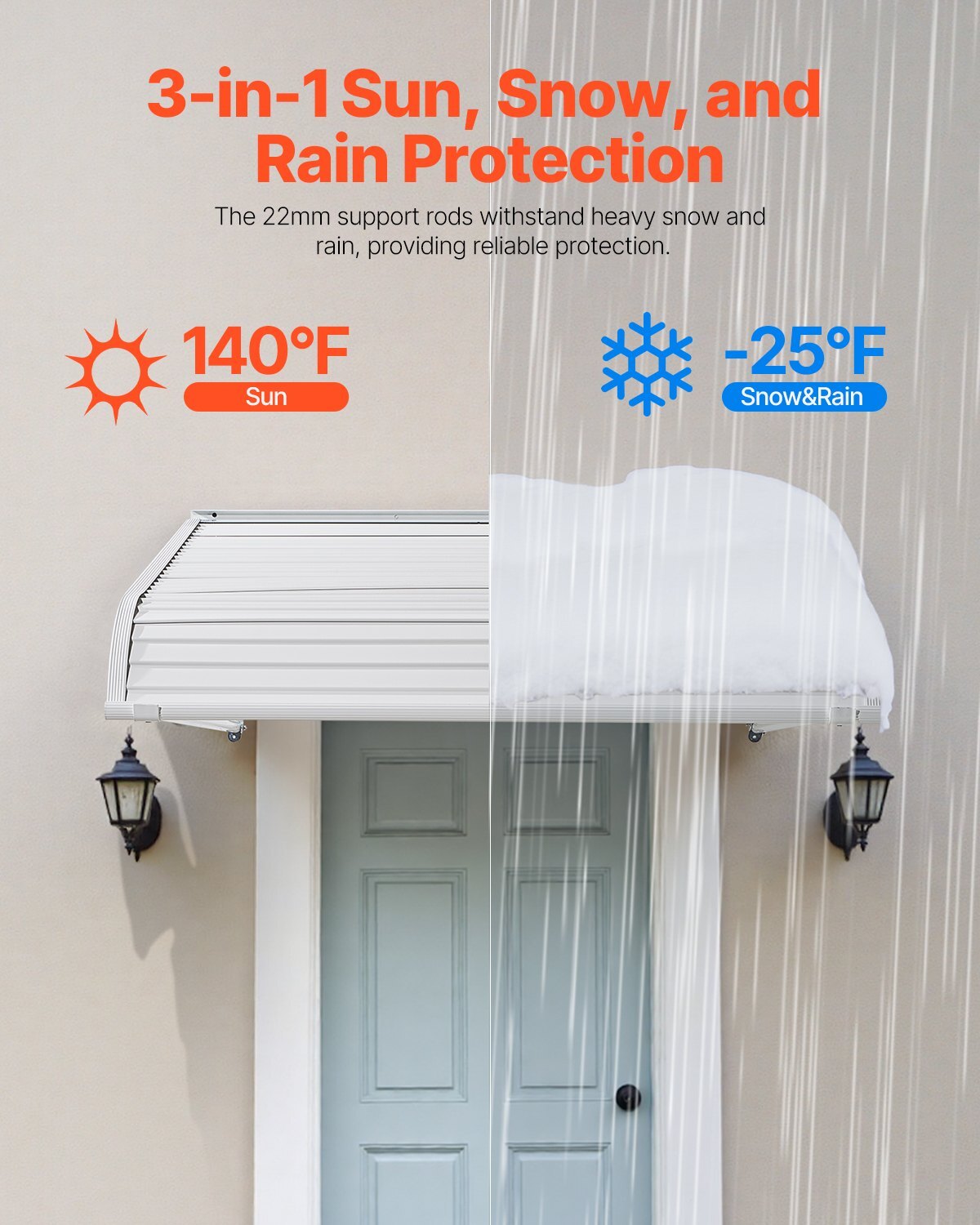 Aluminum Awning 40 x 42 in, Durable Window Awning Door Canopy, Lightweight and Stable Aluminum Exterior Awnings Rain Snow Sunlight Protection for Door Entrance Windows Patio Porch